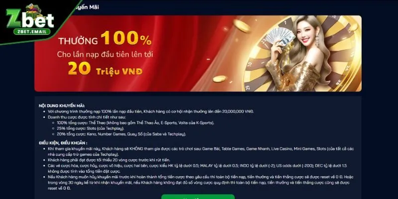 Giới thiệu về ưu đãi ZBET thưởng nạp lần đầu